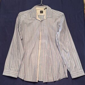 Hugo Boss Blue and Red Striped Casual Shirt